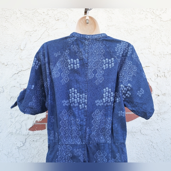 SMALL women FREE PEOPLE short sleeve open shoulder blue Jumpsuit Denim Chambray - Picture 10 of 16